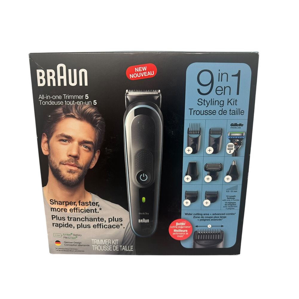 Braun All-in-one Trimmer 5 NEW 9 in 1 Styling Kit NIB Shaving Hair Removal